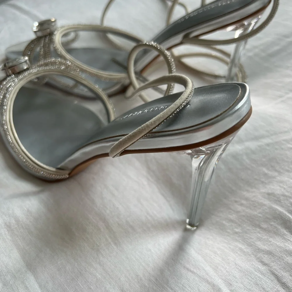Brand new Ella Double Bow Clear Glass Slippers with Crystal Ankle Tie - Picture 9 of 9